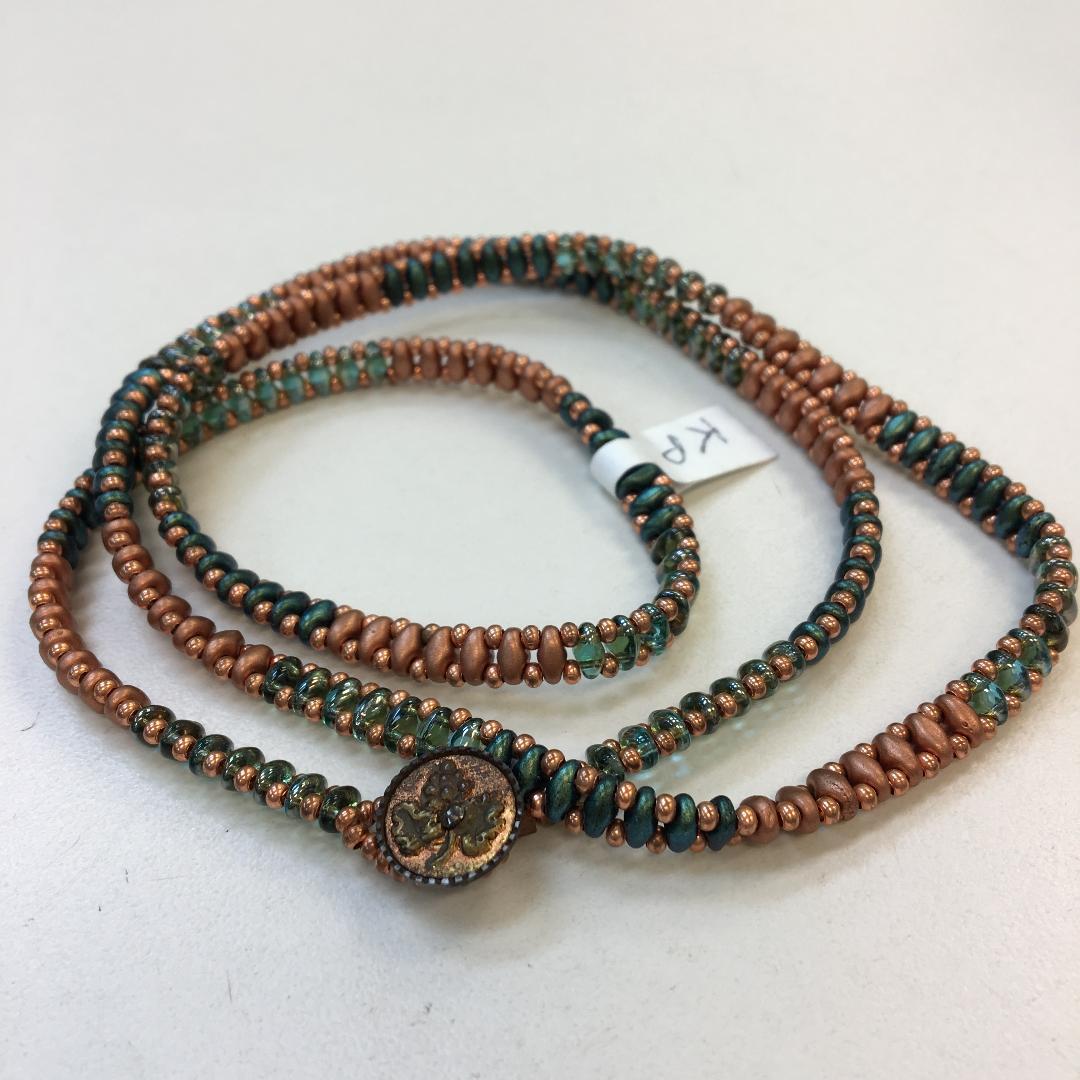 05-15-26 SuperDuo Wrap This wrap bracelet uses leather and SuperDuo Beads. Karen 10:30-12:30pm