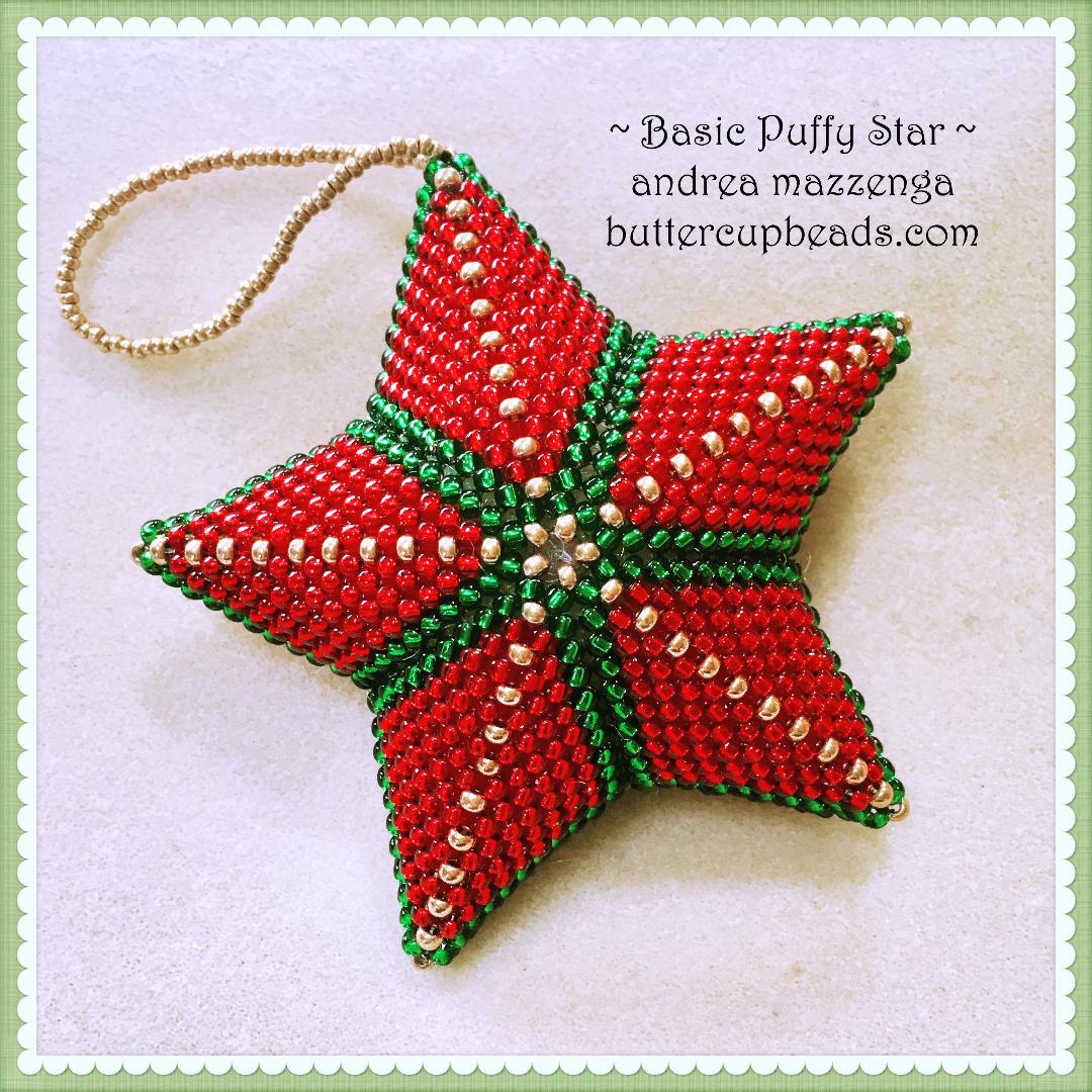 10-10-23 Puffy Star Learn the basic star pattern using 8/0 seed beads. Kits available. Andrea 11-3pm
