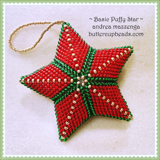 10-10-23 Puffy Star Learn the basic star pattern using 8/0 seed beads.  Kits available. Andrea 11-3pm